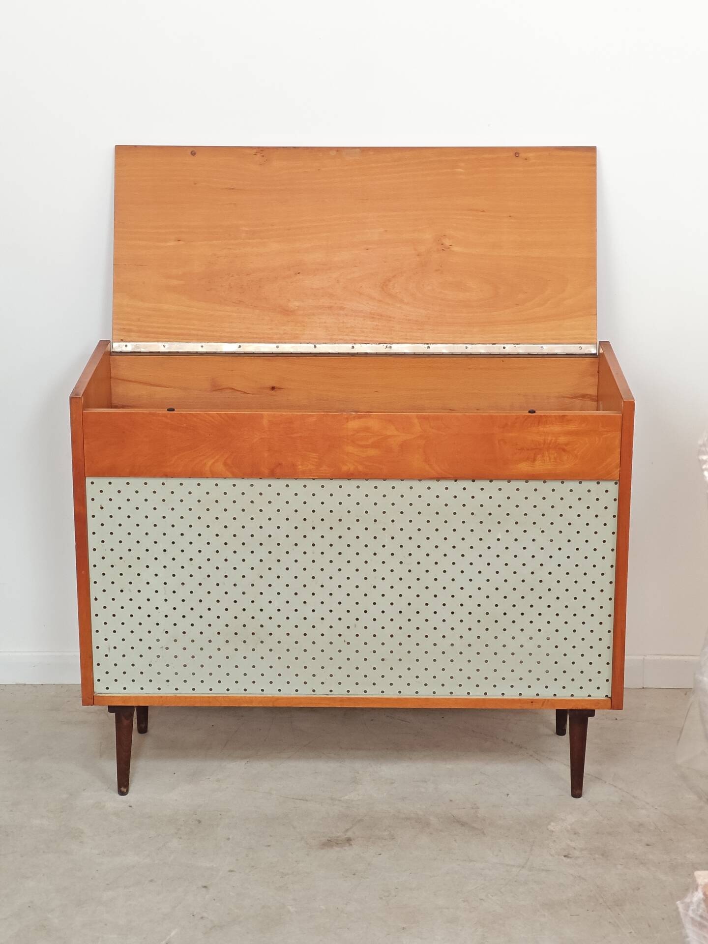 Czech blue blanket storage chest 1970