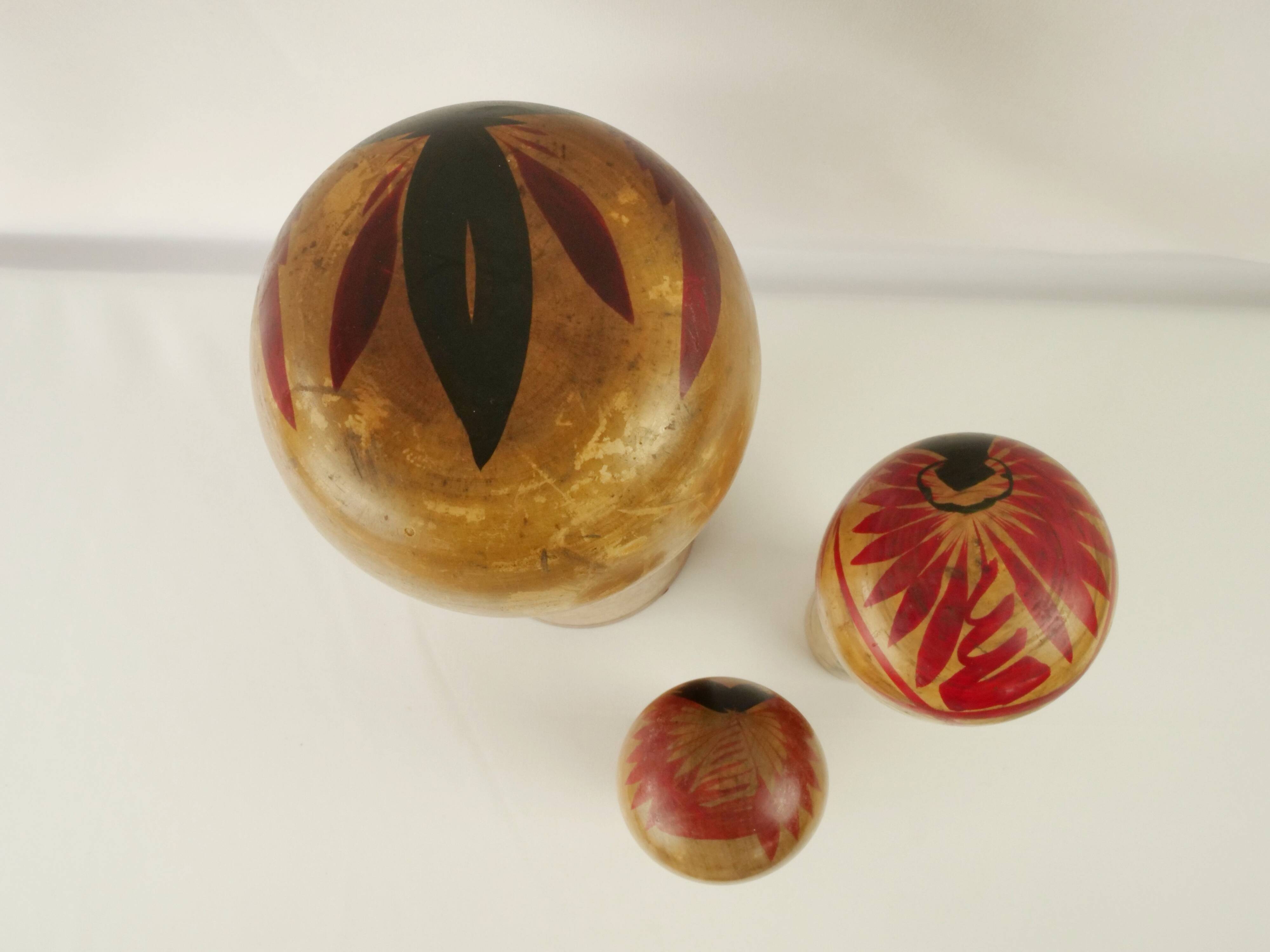 Set of 3 large japanese kokeshi