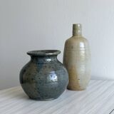 2 stoneware ceramics, vintage glazed stoneware vase