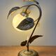 Vintage lamp with leaves in gilded brass and white opaline globe