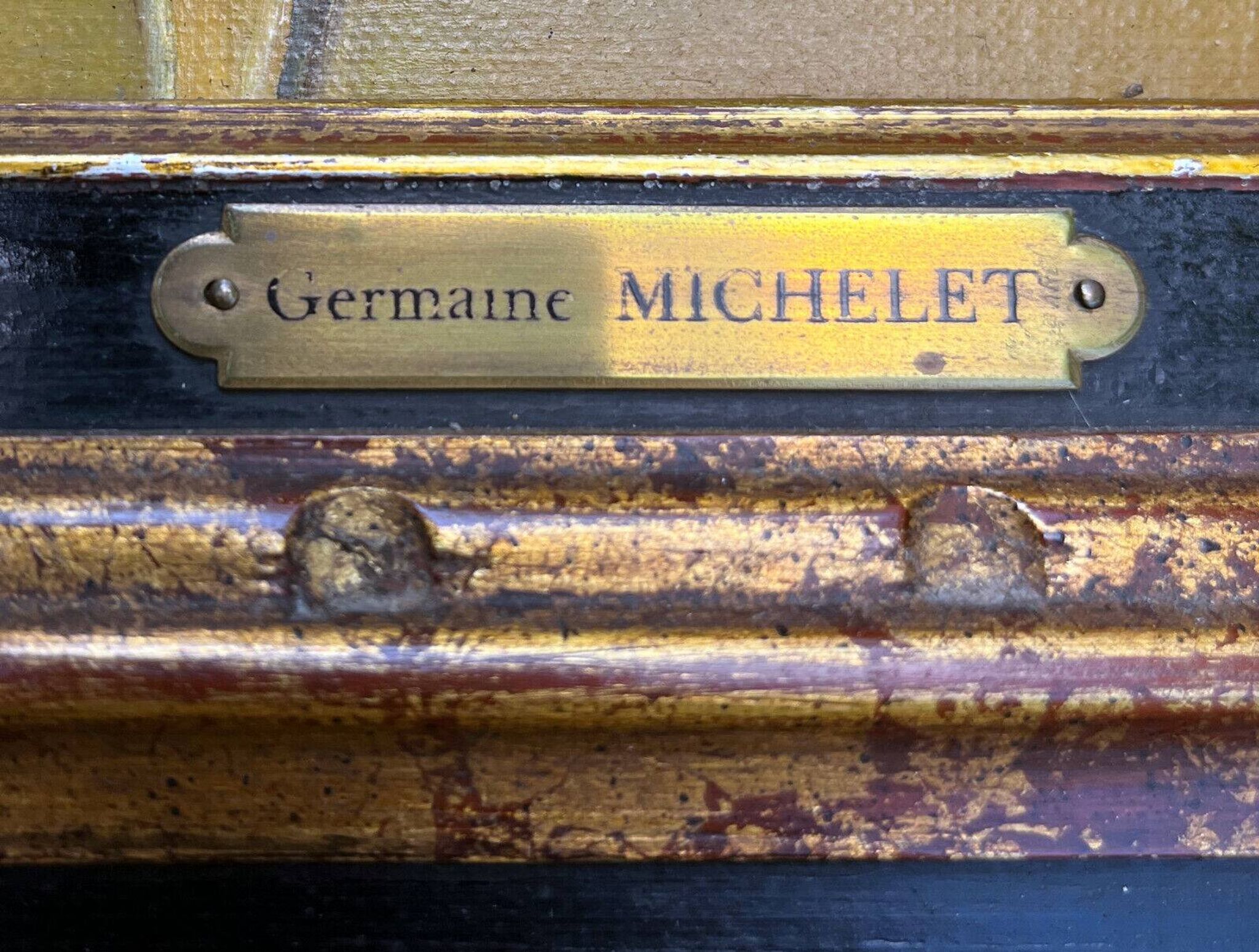 Pendant Gd Tableaux HST "Bouquet of flowers" signed Germaine Michelet + frame