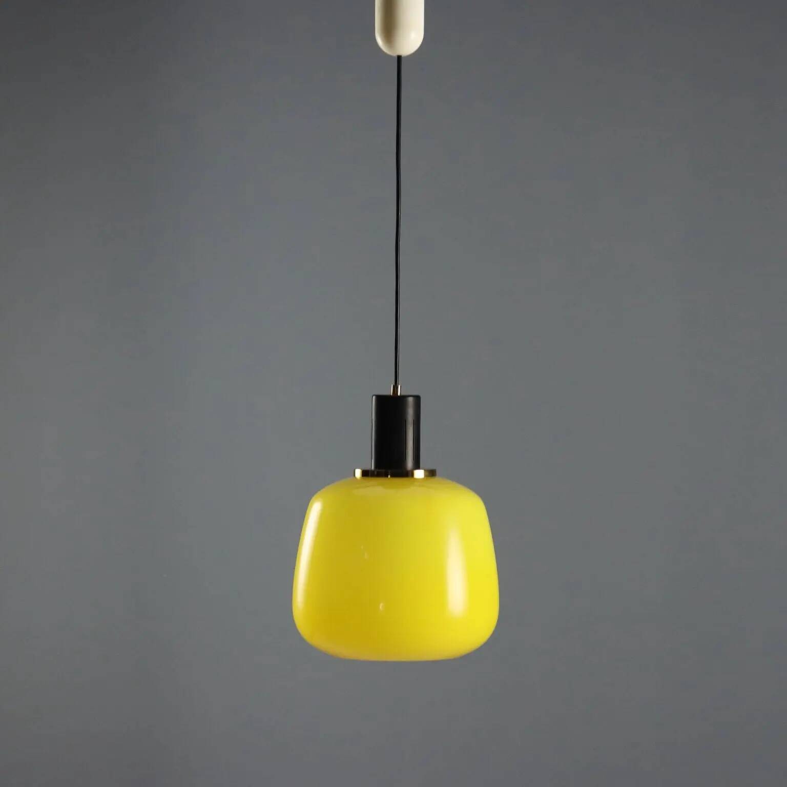 Vintage metal and glass pendant light design Italy 1960s
