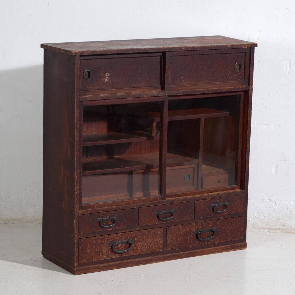 Antique Japanese display cabinet with sliding glass doors – Taishō–Shōwa period (circa 1920–1950)