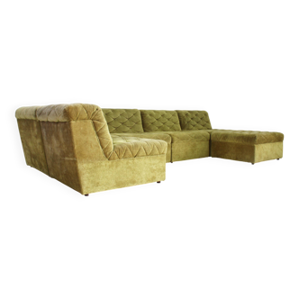 Canapé modulable vintage en velours vert des années 1970 par Laauser, lot de 6