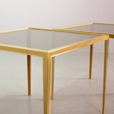 Solid Brass Side Tables with Smokey Glass Top by Vereinigte Werkstatten 70s