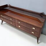 High-Quality Walnut Chest of Drawers with a Thick Glass Top, Italy