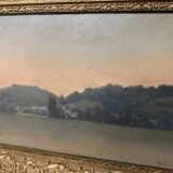 Oil on canvas landscape view of the Gironde