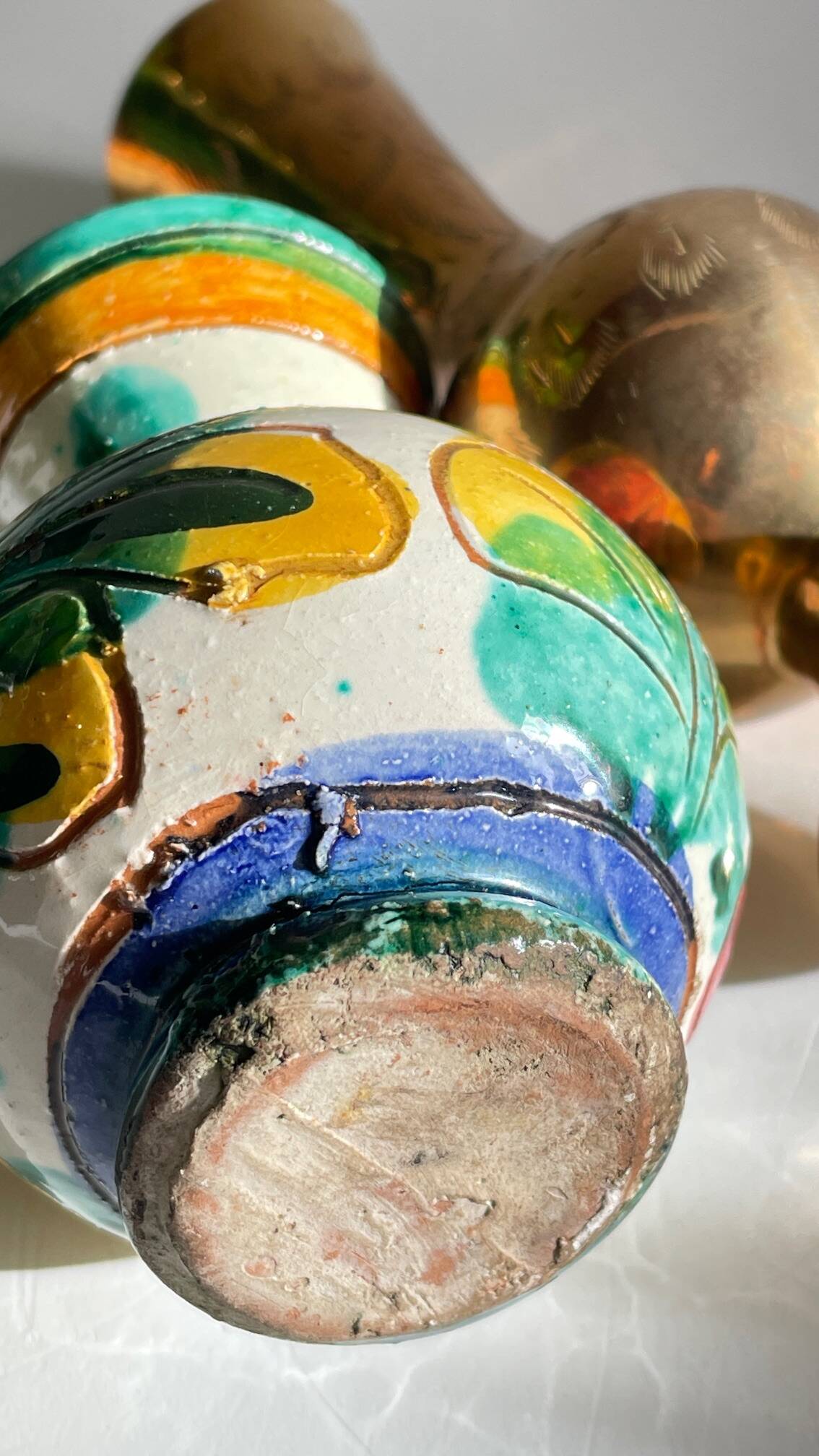 Vases céramique artisanale laiton ciselé vintage