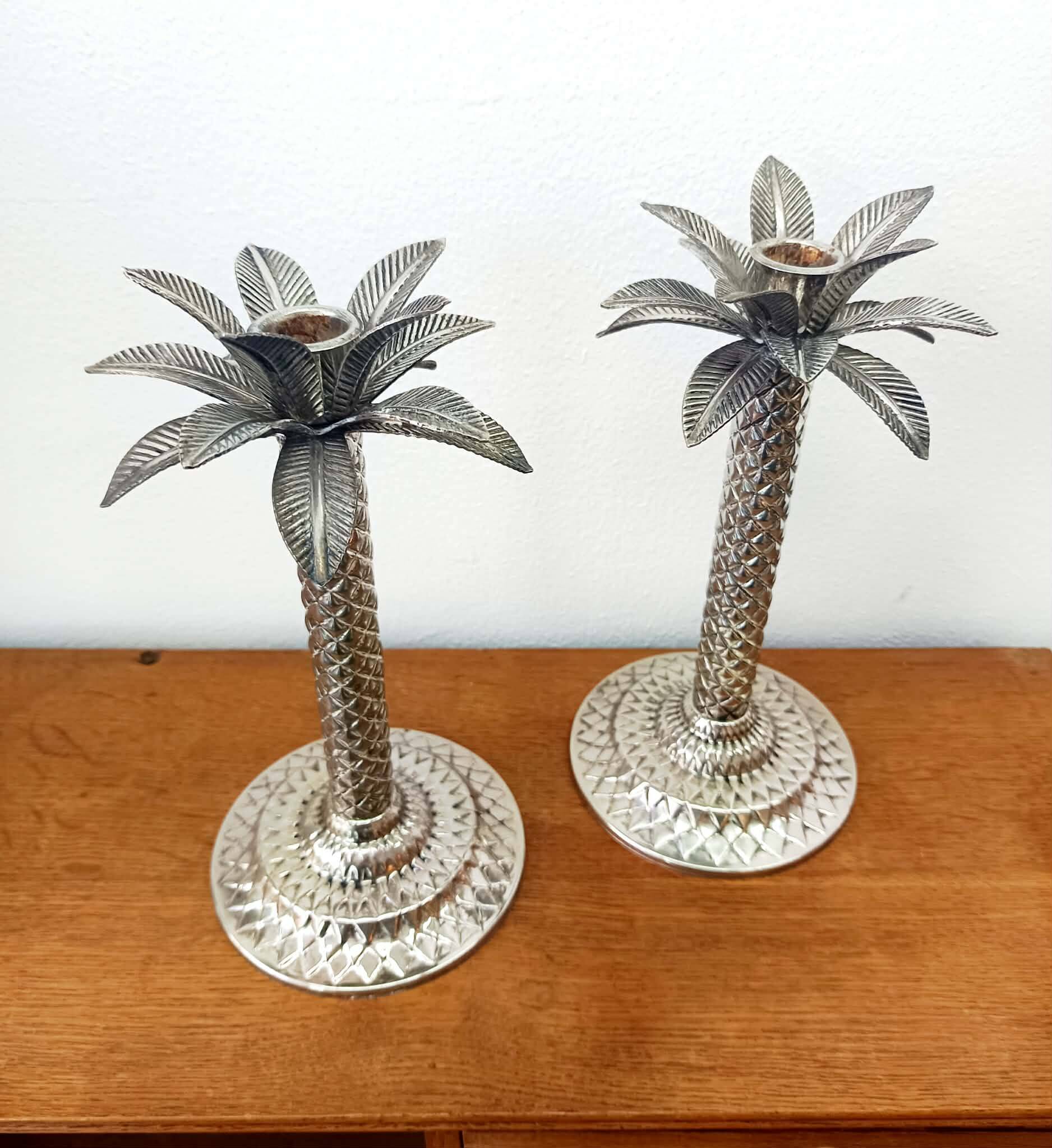 Vintage silver-plated palm candlesticks