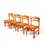 4 chaises de salle à manger en pin des années 1970