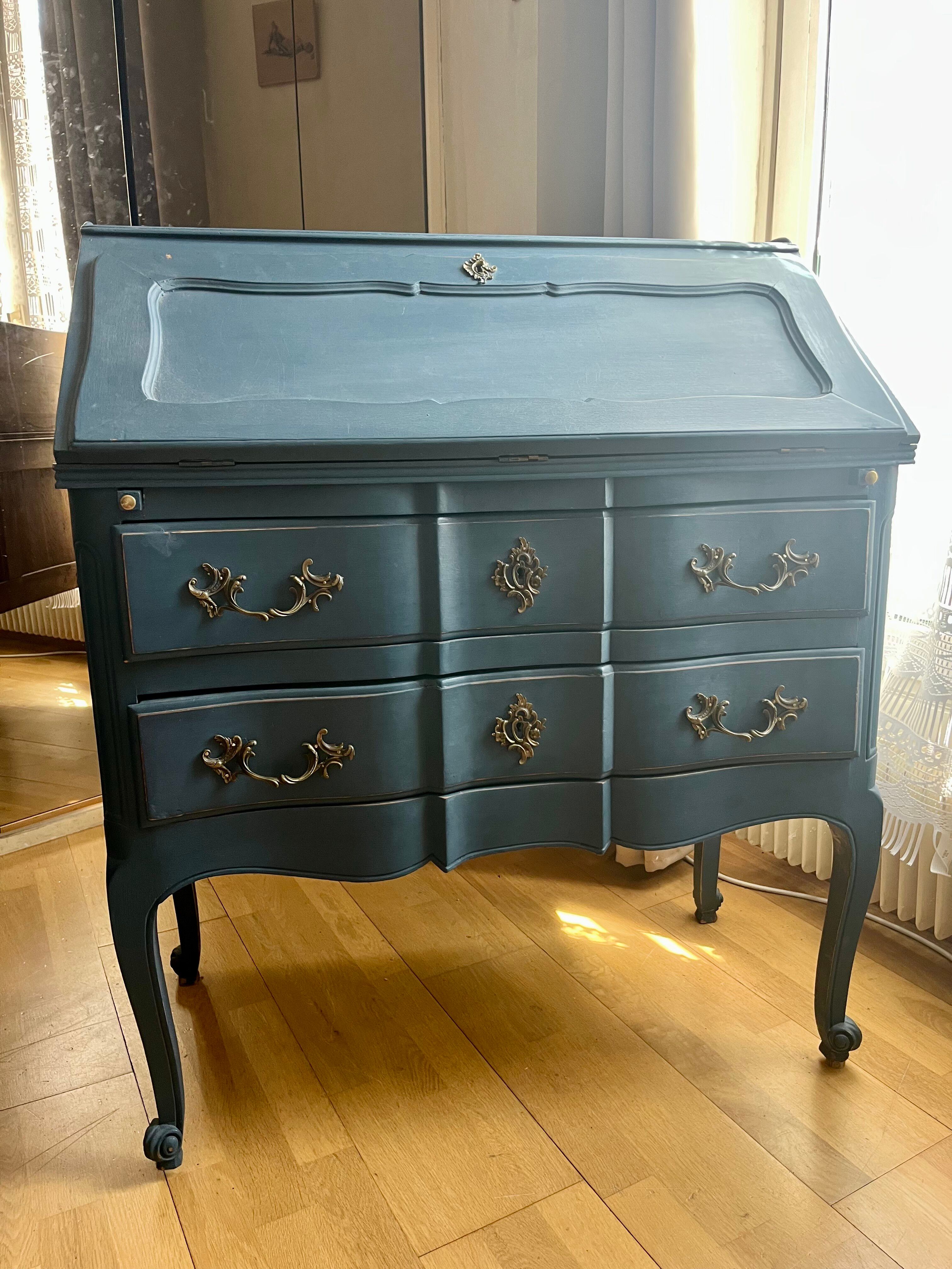 Secrétaire classique bleu Louis XV