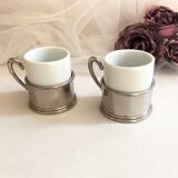Set two porcelain cups and silver metal support