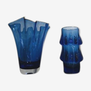 Blue Art Glass Vases By Jiri Brabec For Sklo Union Rosice   1970 S