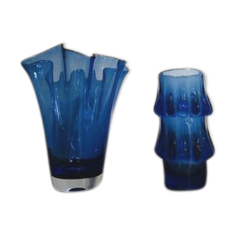 Vases en verre d’art bleu par Jiri Brabec pour Sklo Union Rosice 1970 S