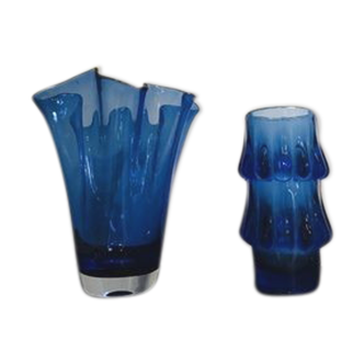 Blue Art Glass Vases By Jiri Brabec For Sklo Union Rosice   1970 S