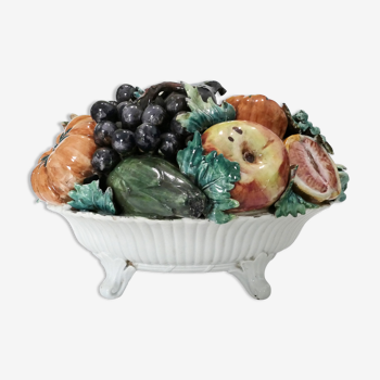 Fruit and vegetable cup in trompe l'oeil ceramic late 19th