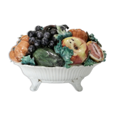 Coupe fruits et légumes en trompe l'oeil en céramique fin 19e
