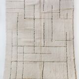 Moroccan Berber carpet blessed ouarain ecru with black graphic patterns engraved 290x205cm