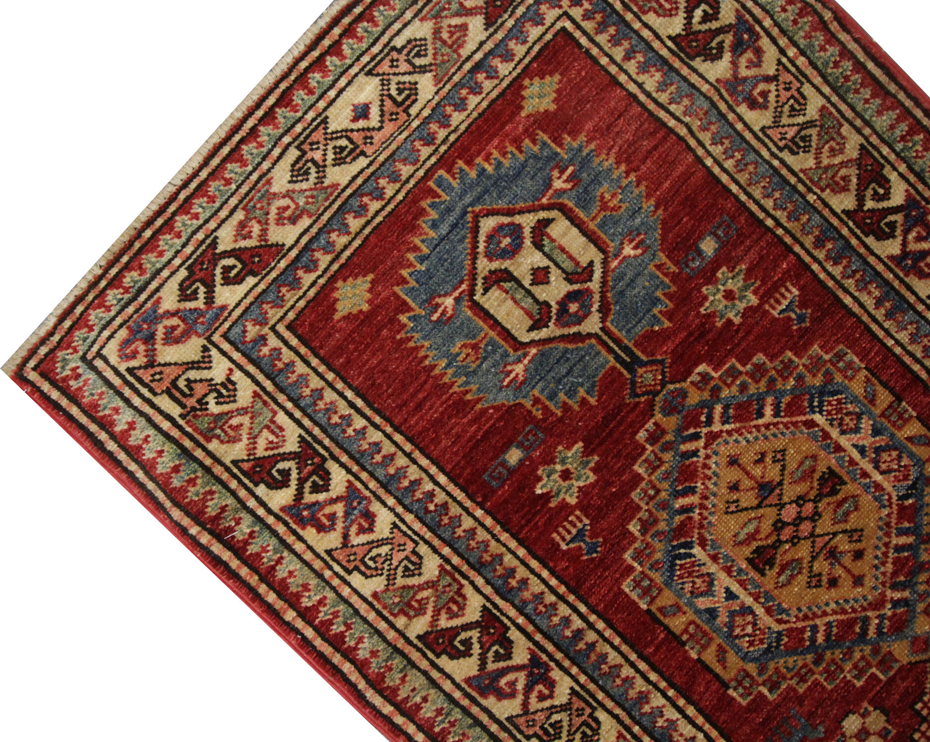 Afghan kazak runner rug long handwoven red wool rug-68x200cm