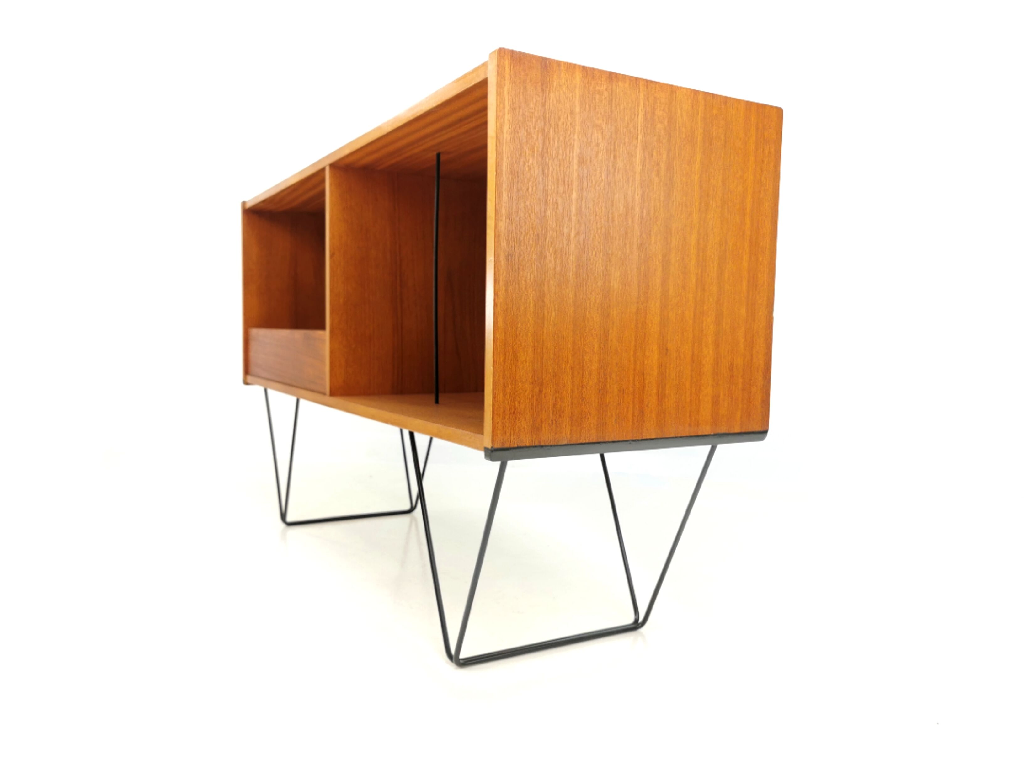 Gibbs teak record sideboard on hairpin legs mid century
