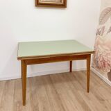 Vintage extendable dining table, wood and sage green
