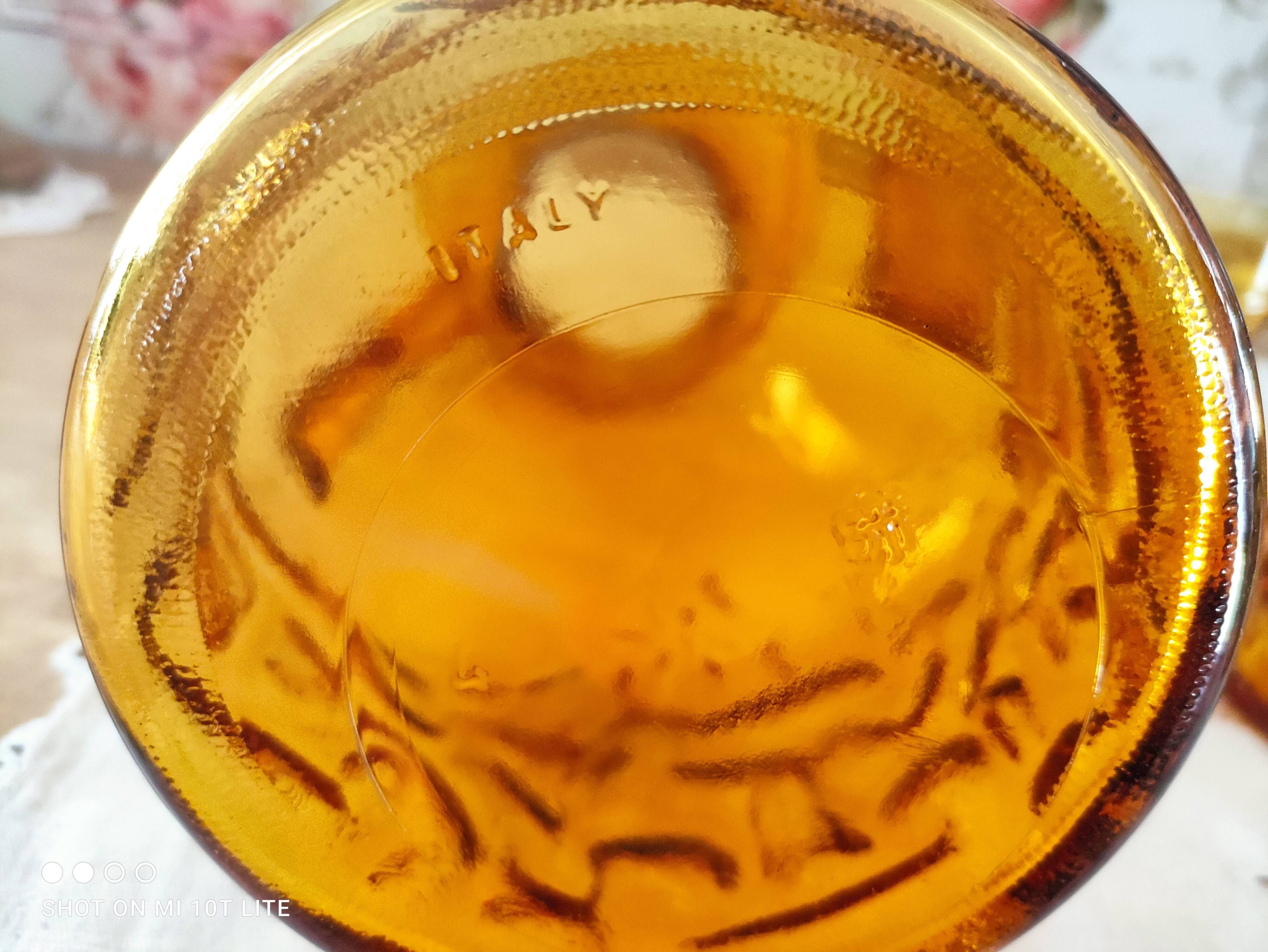 Vintage Italian orangeade or lemonade service 8 pieces 7 people textured amber glass
