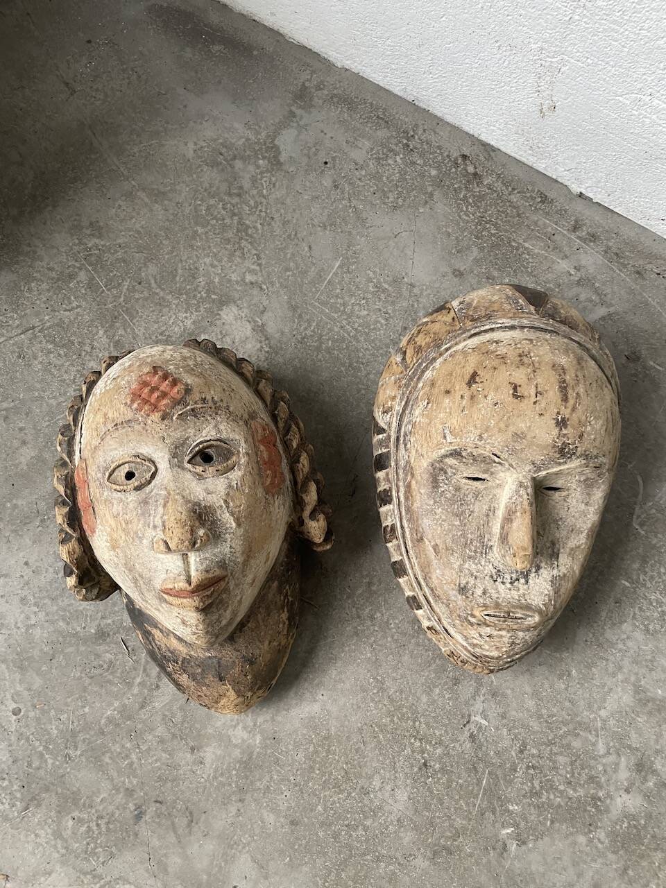 Pair of African Fang and Punu masks from Gabon