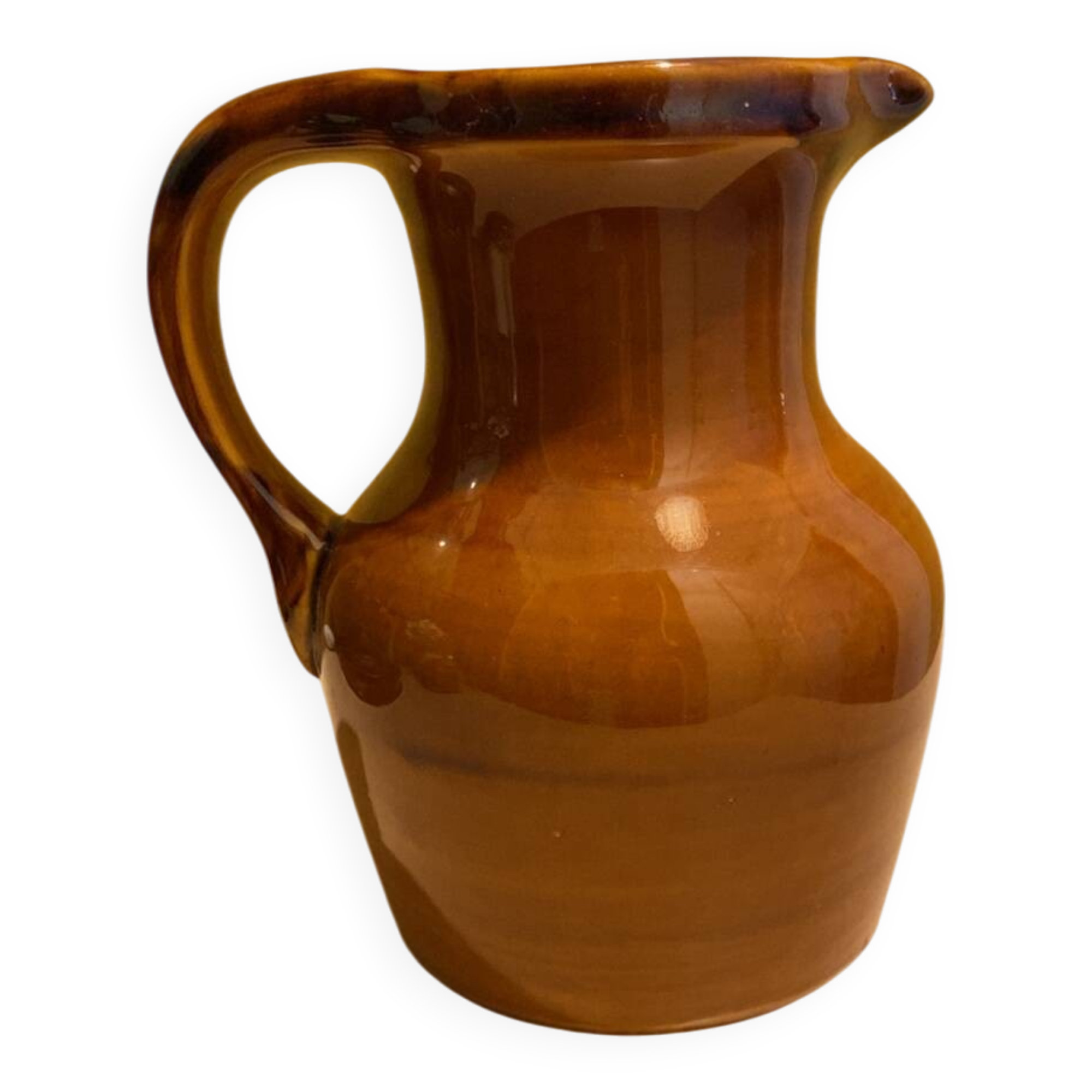 St. Clement brown ceramic pitcher, 1970