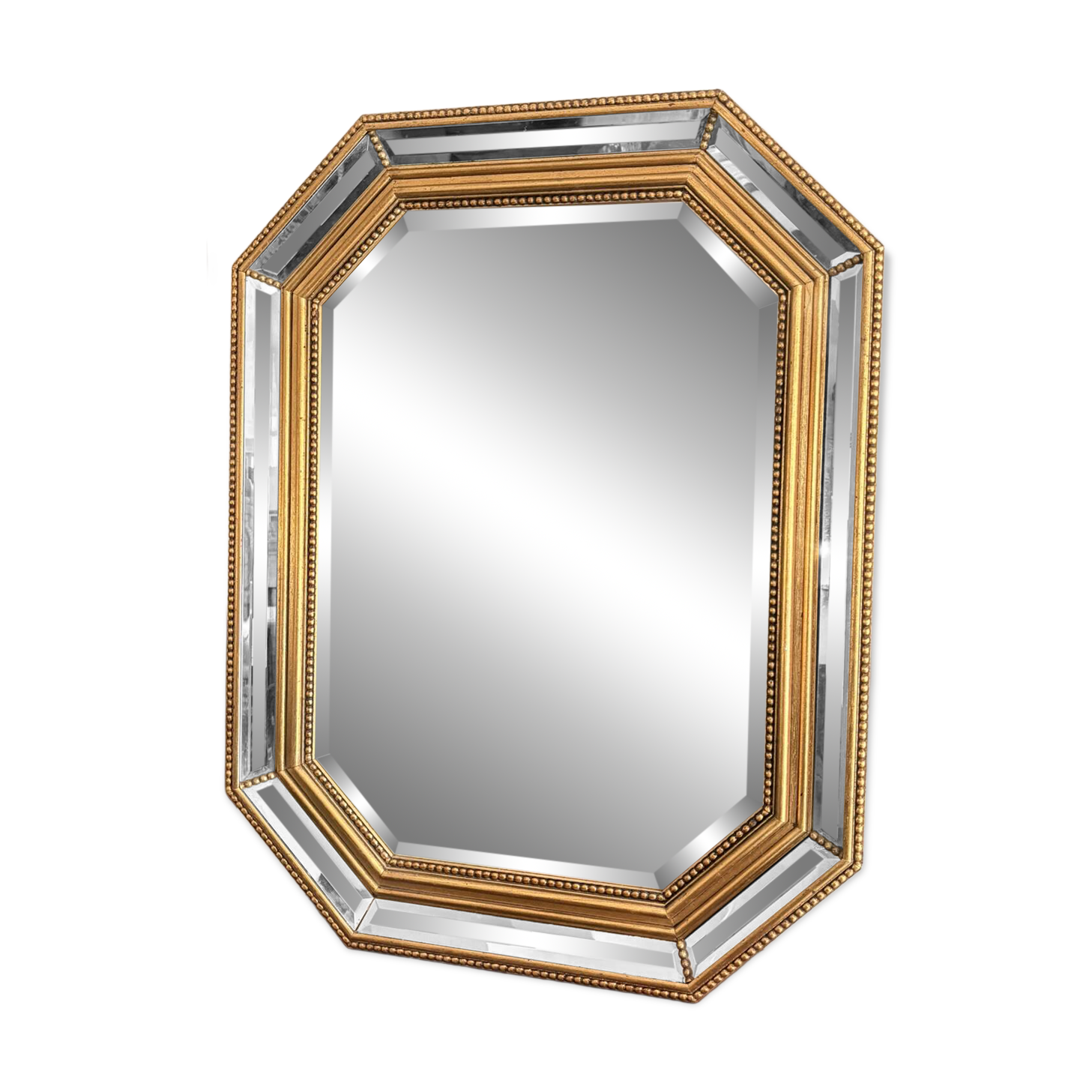 Octagonal mirror with bevelled parcloses, Neo-Classical Regency Art style.