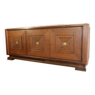 Art Deco sideboard in solid oak and marble, 1940