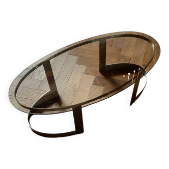 Vintage 70s smoked glass coffee table