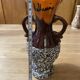 Small Vallauris ceramic vase orange brown and white 70s
