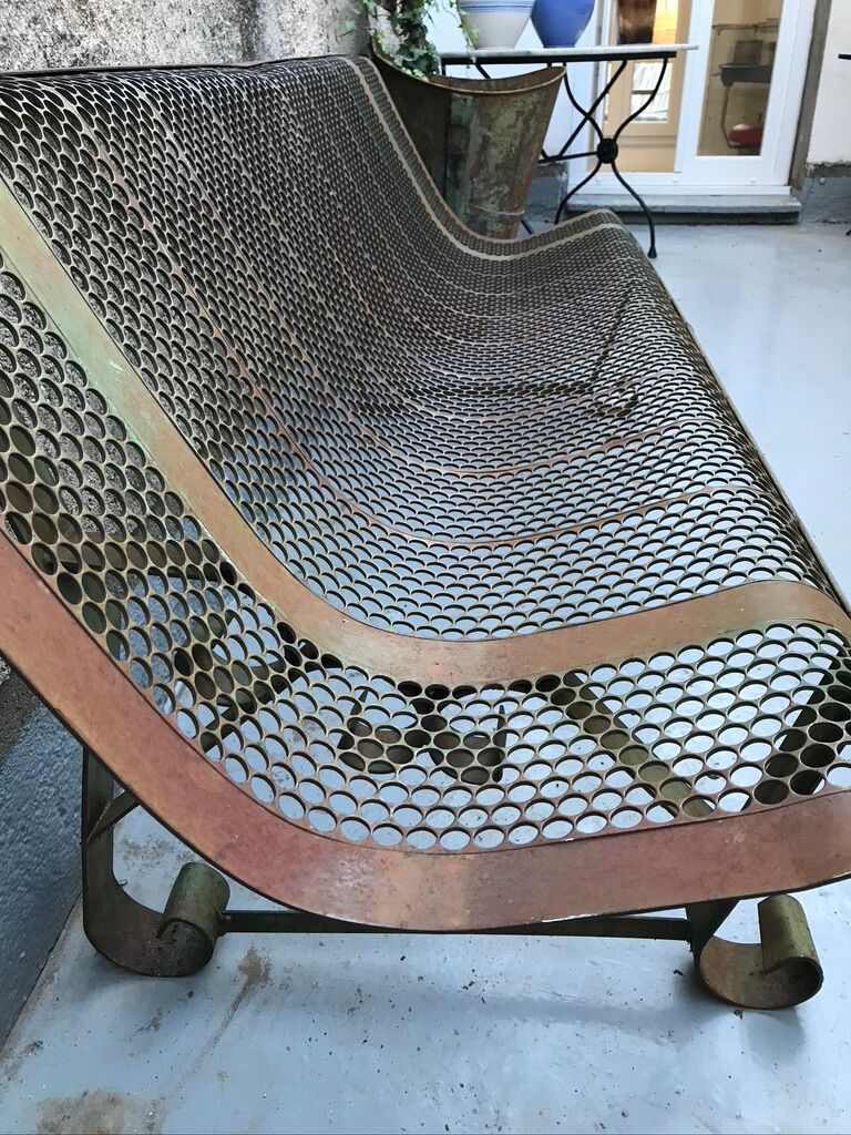 Garden bench perforated metal René Malaval 1950/60