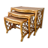 Tables gigognes vintage en bambou et rotin