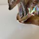Kitsch Vase "Tree Trunk with Green Woodpecker" - Pink Iridescent Ceramic