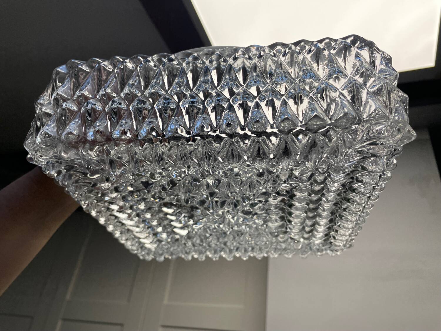 Vintage Flush Mount Square Glass Ceiling Lamp, Diamond Triangle Motif