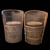 Pair of wicker rattan armchairs