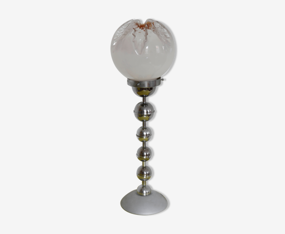 Lampe metal argent globe Murano Mazzega
