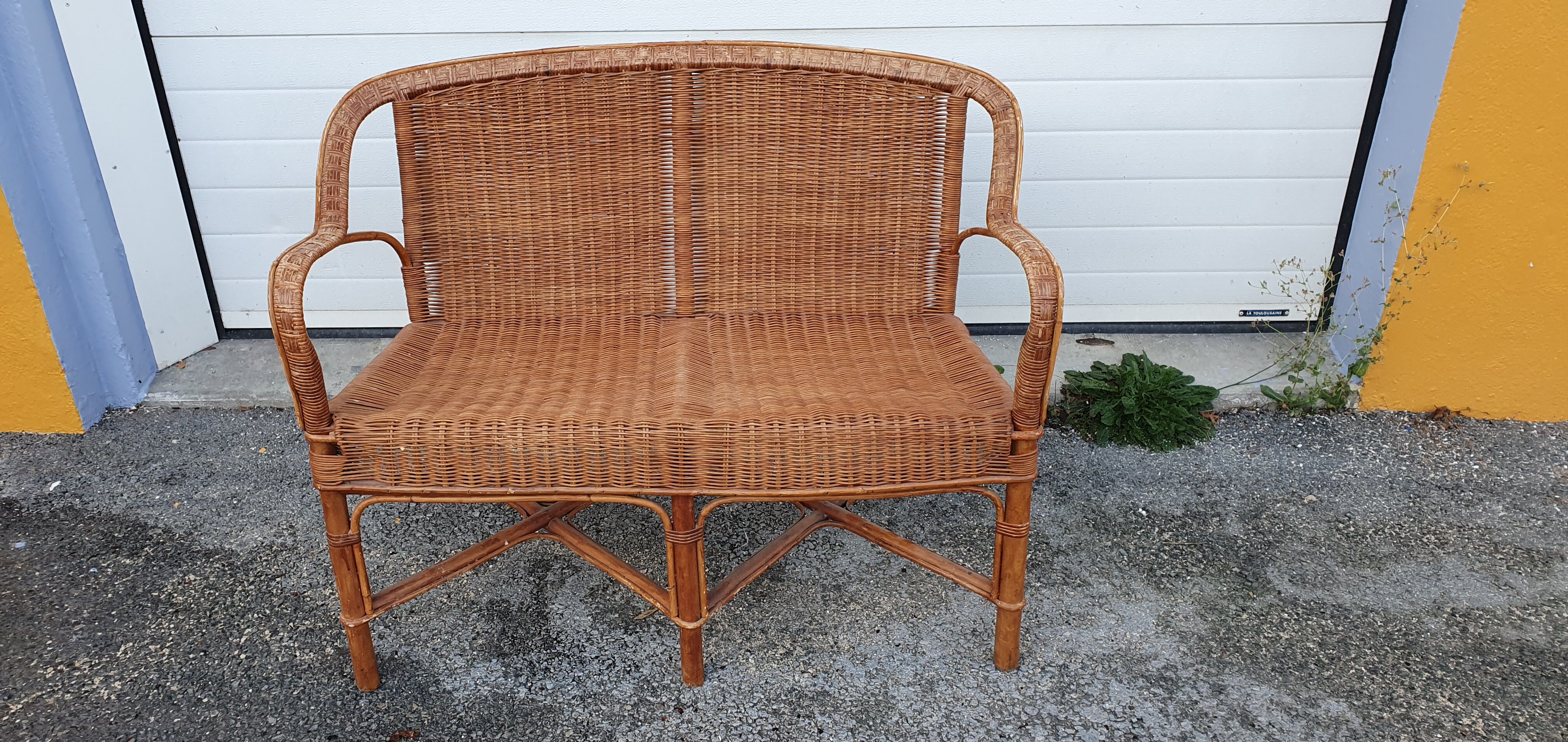 Rattan bench from 1970