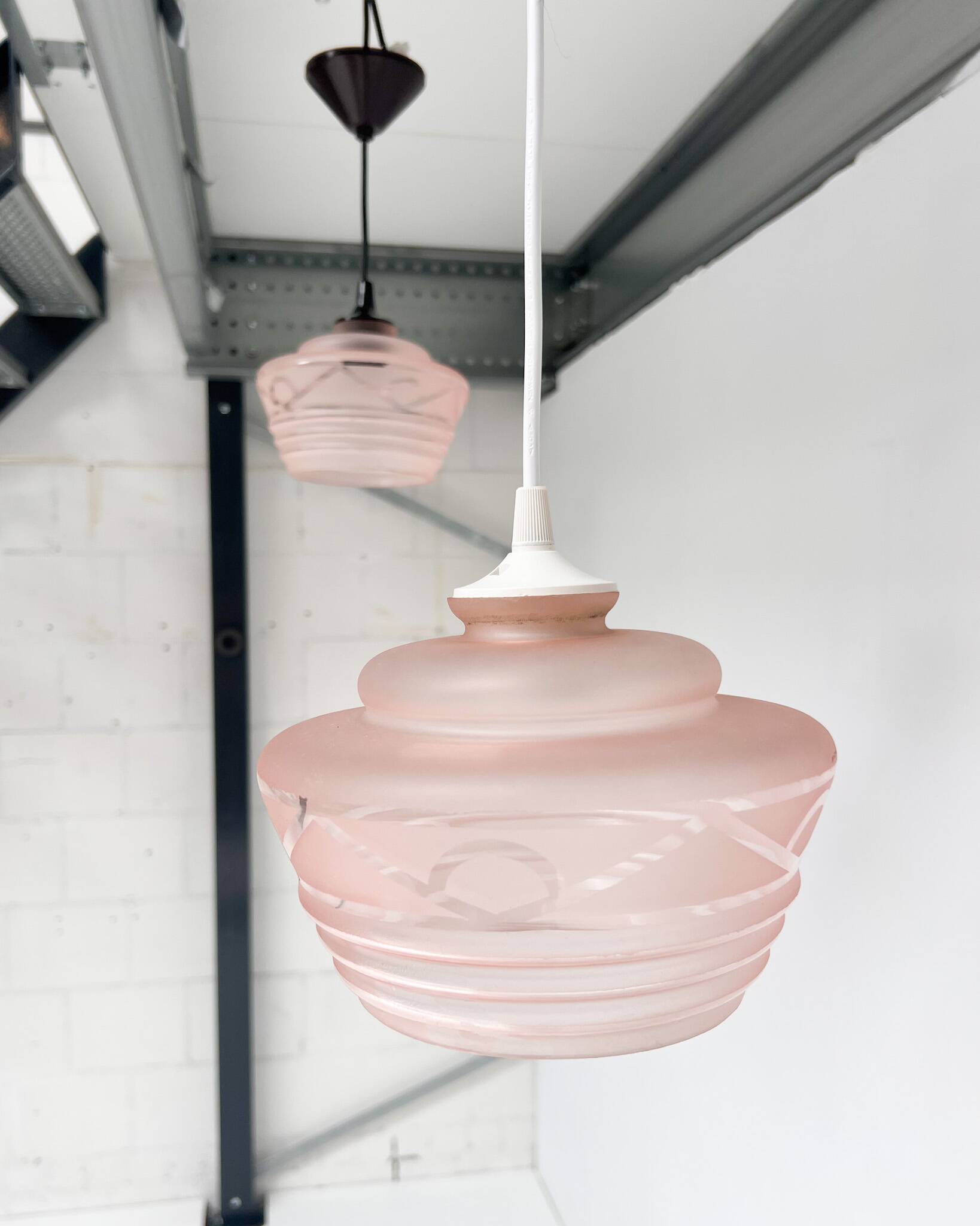 Pink glass ceiling lamp (per piece), 1960s