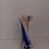 Vase arum jaune blanc bleu style murano non signé