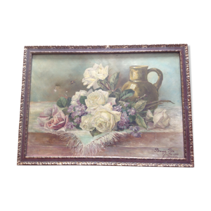 Huile sur toile aux fleurs