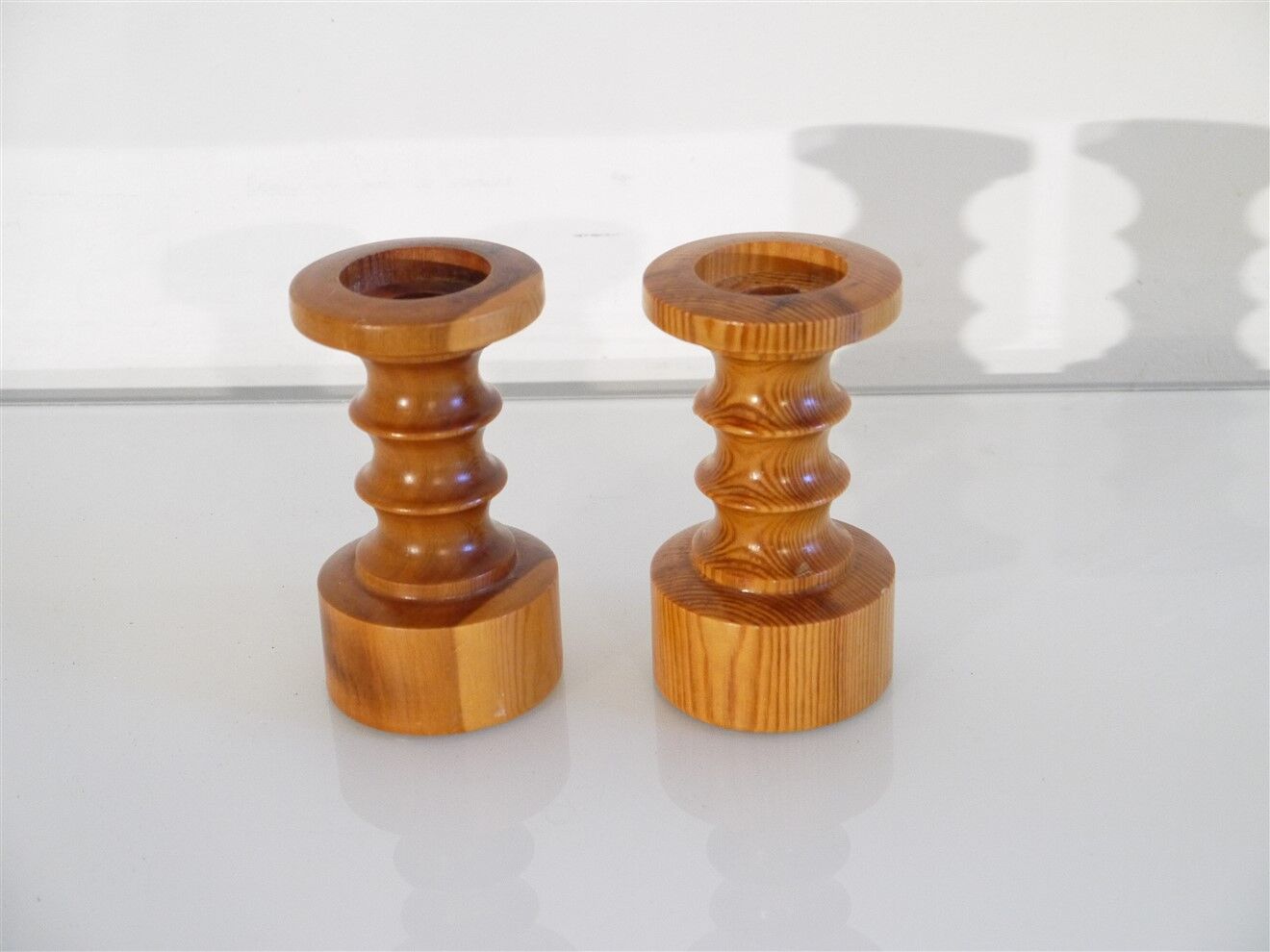 Pair of Scandinavian wooden candle holders 1970