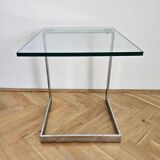 Midcentury Design Cantilevered Glass & Chrome Side Coffee Table, 1980s