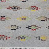 Handmade multi-coloured grey carpet made of pure wool  195x150cm