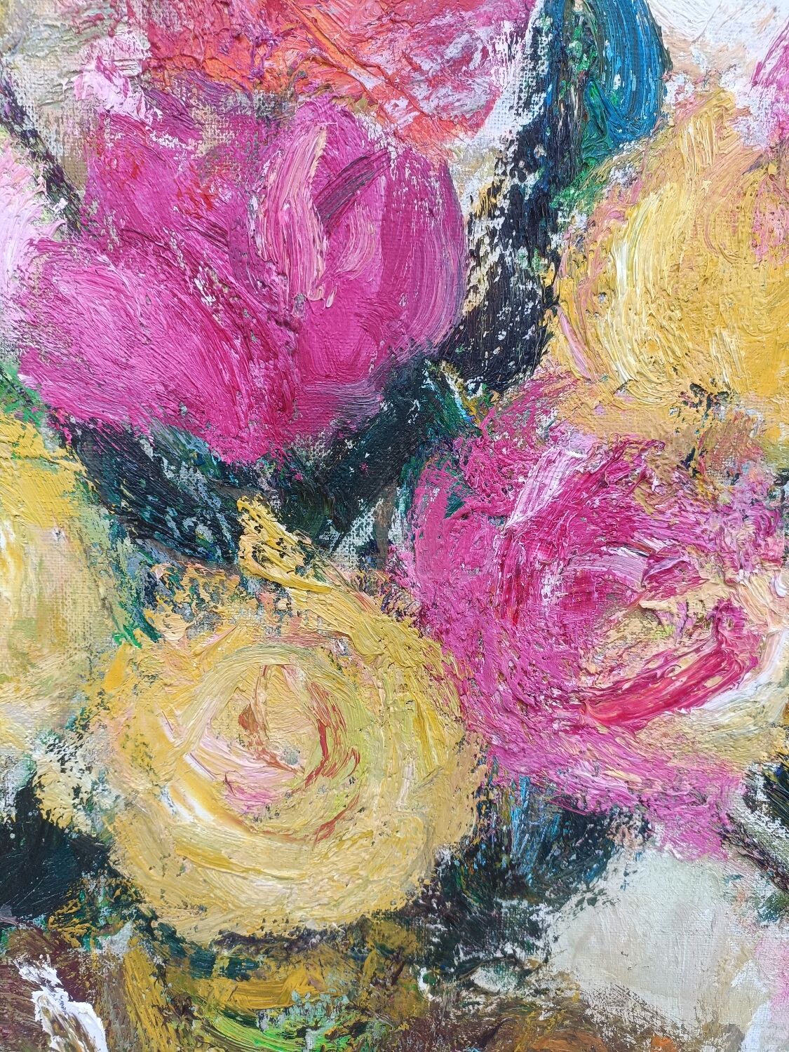 Painting on canvas, bouquet of roses, Georges Rocher