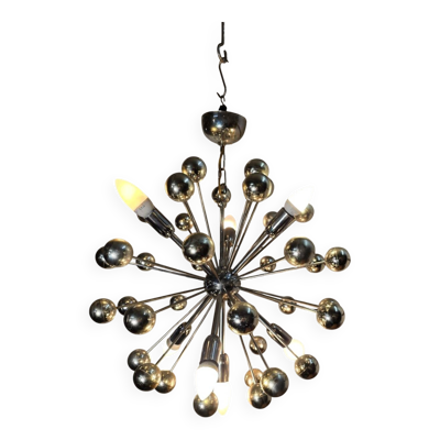 Lustre spoutnik en métal chromé des années 70