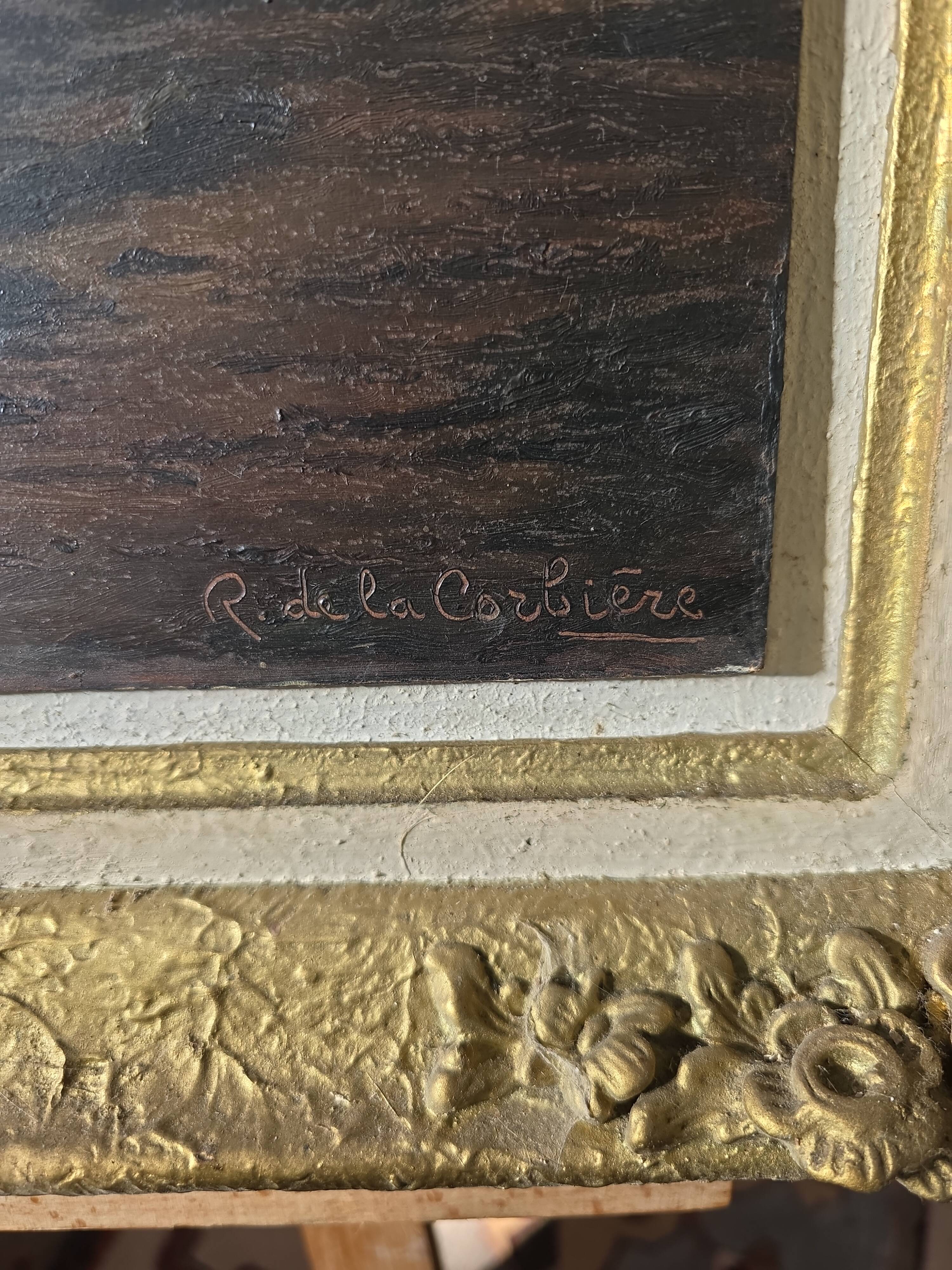 Old painting signed Roger de la Corbières – Seascape in the moonlight