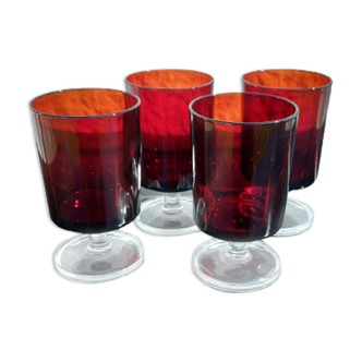 Set of 4 red vintage walking glasses