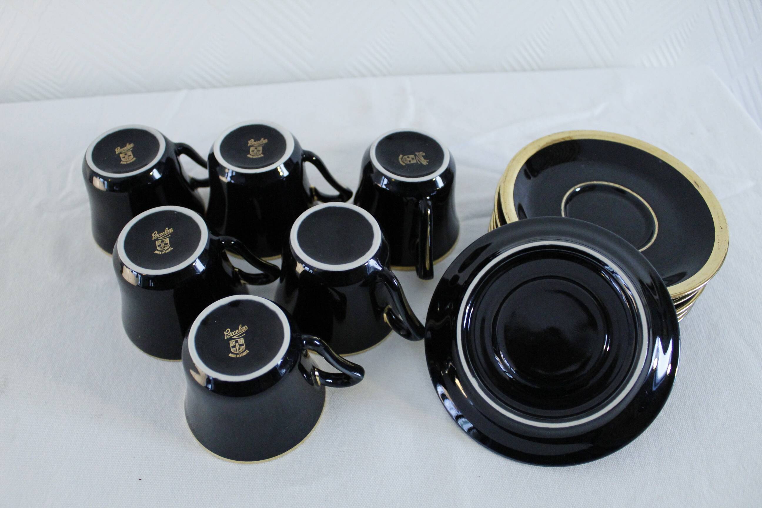Porcelain coffee set - Porcelac - 6 cups + saucers - black and colors